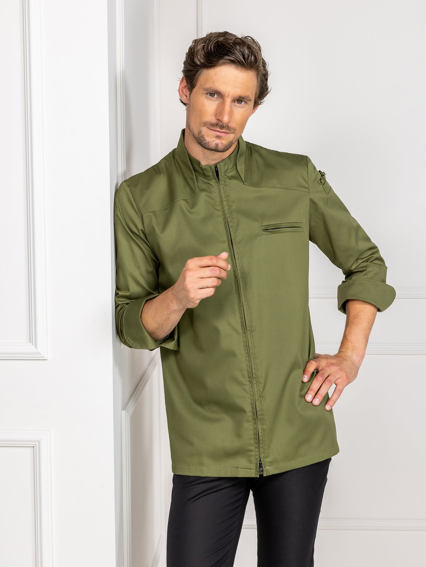 Chef Jacket Nero Olive Green by Le Nouveau Chef -  ChefsCotton