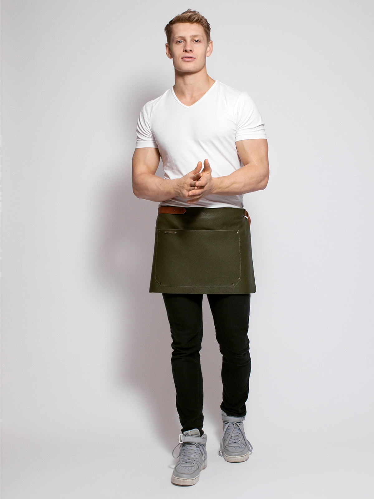 Leather Waist Apron Deluxe Green by STW -  ChefsCotton